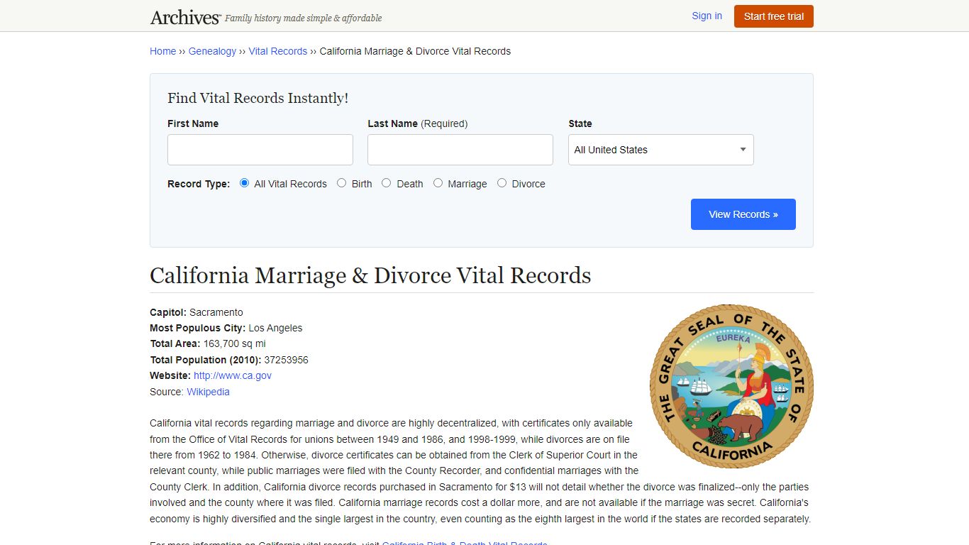 California Marriage & Divorce Records | Vital Records - Archives.com